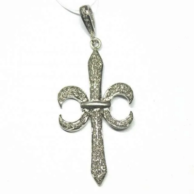 Necklaces Beads Supplies USA 1pc Fleur Pave Diamond 925 Sterling Silver Gold Vermeil Charm Pendant 54mm x 22mm