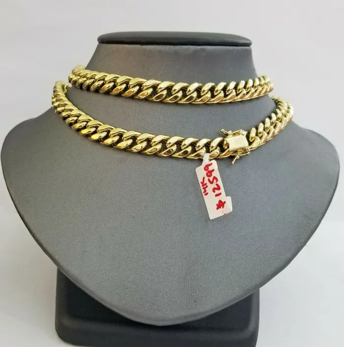 Necklaces Globalwatches10 14k REAL Yellow Gold Necklace 26 Inch 10mm Miami Cuban Box Lock Men 14kt