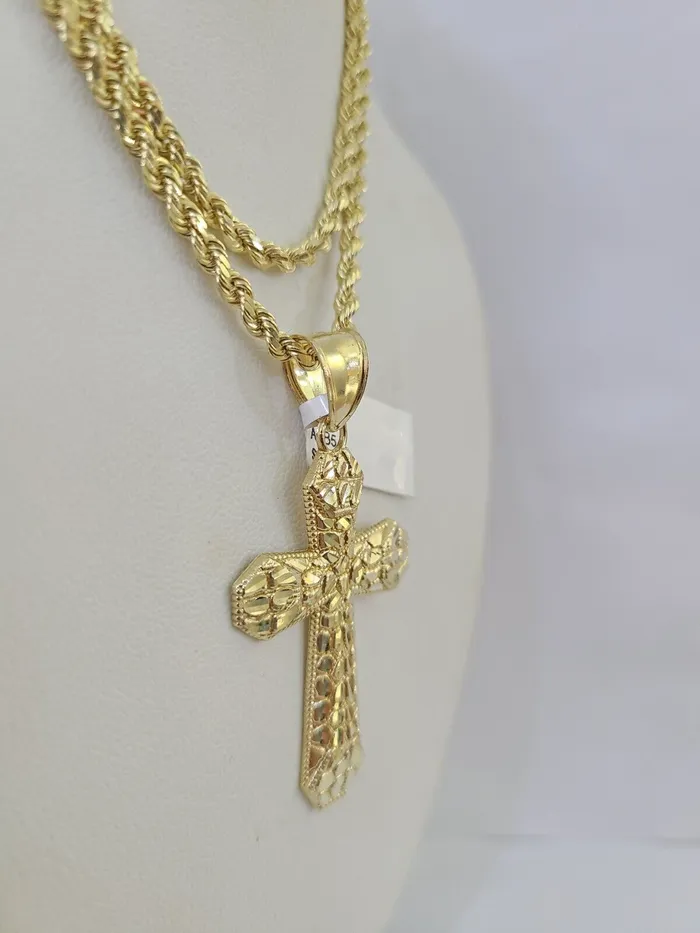 Necklaces Globalwatches10 Real 10k Solid Rope Chain Jesus Cross Charm Set 3mm 2030 Inch Necklace Gold