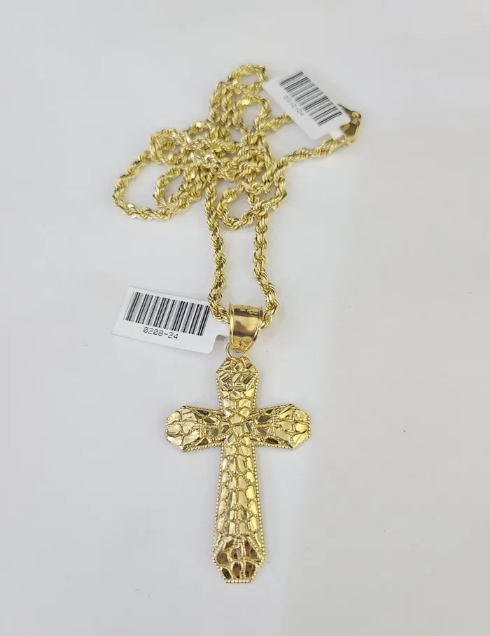 Necklaces Globalwatches10 Real 10k Solid Rope Chain Jesus Cross Charm Set 3mm 2030 Inch Necklace Gold