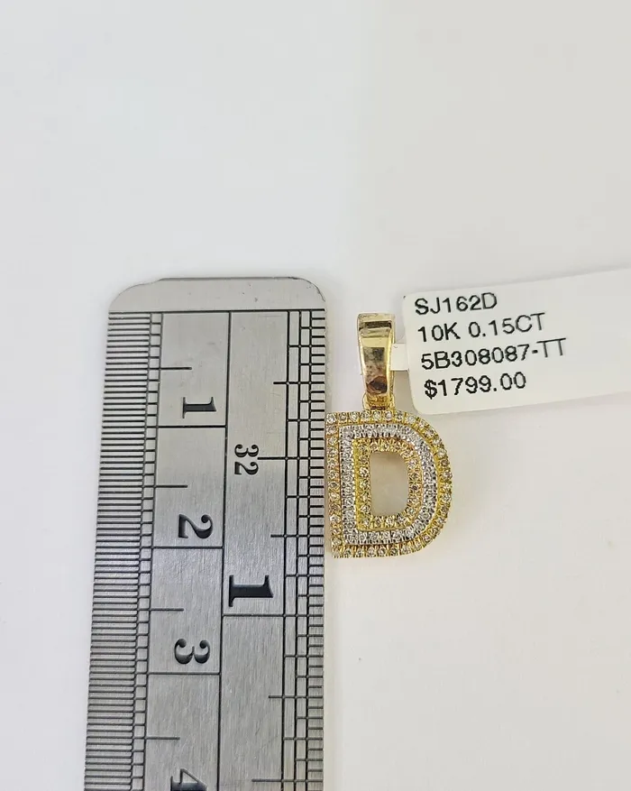 Necklaces Gold and Diamond 10K Franco Chain Diamond D Pendant Initial Necklace 1622 05mm Ladies Women