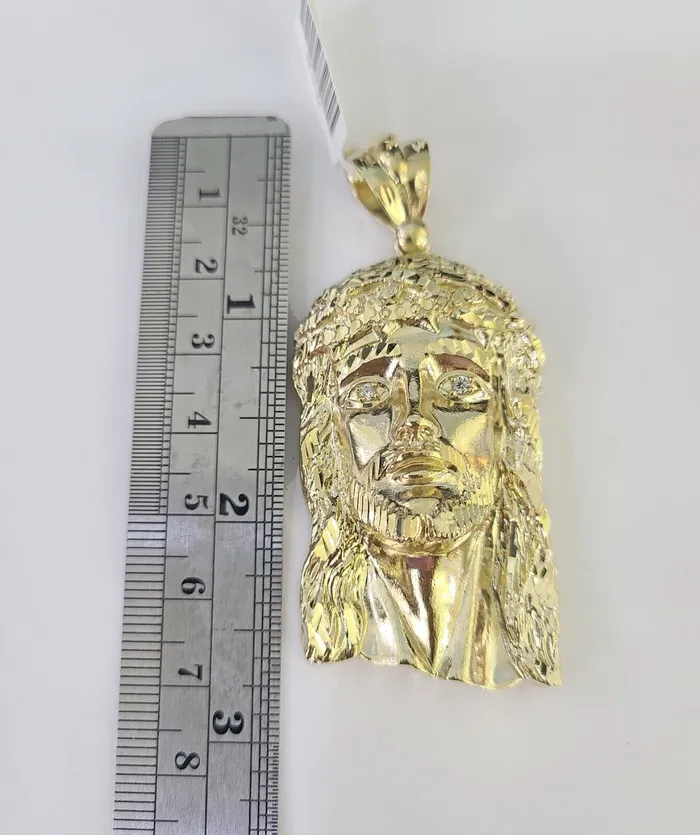 Necklaces Gold and Diamond 10K Franco Chain Jesus Head Pendant Charm Necklace 2028 4mm Gold Yellow SET