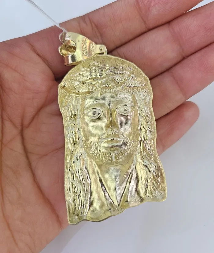 Necklaces Gold and Diamond 10K Franco Chain Jesus Head Pendant Charm Necklace 2028 4mm Gold Yellow SET