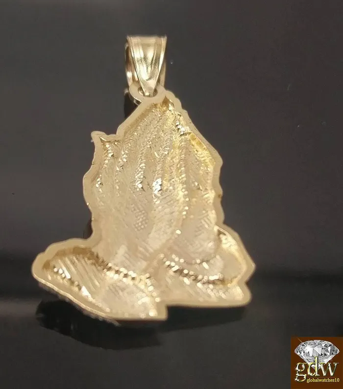 Necklaces Gold and Diamond 10k Yellow Gold Rope Chain Necklace 20 Praying Hand Charm Pendant Unisex
