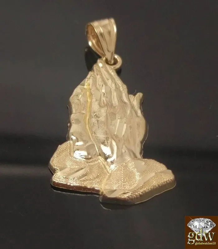 Necklaces Gold and Diamond 10k Yellow Gold Rope Chain Necklace 20 Praying Hand Charm Pendant Unisex