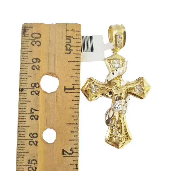 Necklaces Gold and Diamond 14K Real Yellow Gold Jesus Cross Diamond Cut Pendant Religious Necklaces Gold and Diamond 14K Real Yellow Gold Jesus Cross Diamond Cut Pendant Religious