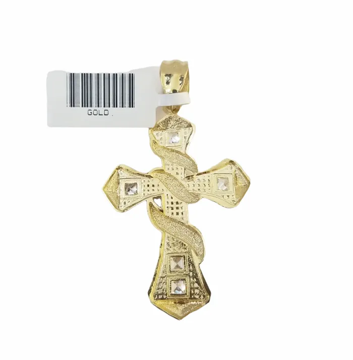 Necklaces Gold and Diamond 14K Real Yellow Gold Jesus Cross Diamond Cut Pendant Religious