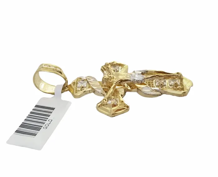 Necklaces Gold and Diamond 14K Real Yellow Gold Jesus Cross Diamond Cut Pendant Religious