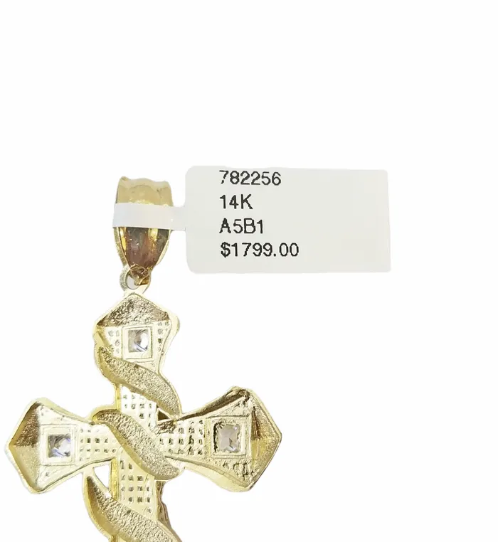 Necklaces Gold and Diamond 14K Real Yellow Gold Jesus Cross Diamond Cut Pendant Religious