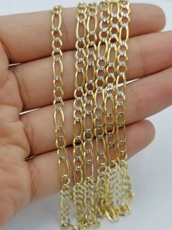 Necklaces Gold and Diamond 14k Yellow Gold Figaro Link Chain Necklace 18 20 22 24 26 Diamond cut Real