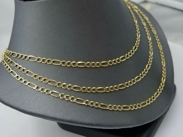 Necklaces Gold and Diamond 14k Yellow Gold Figaro Link Chain Necklace 18 20 22 24 26 Diamond cut Real