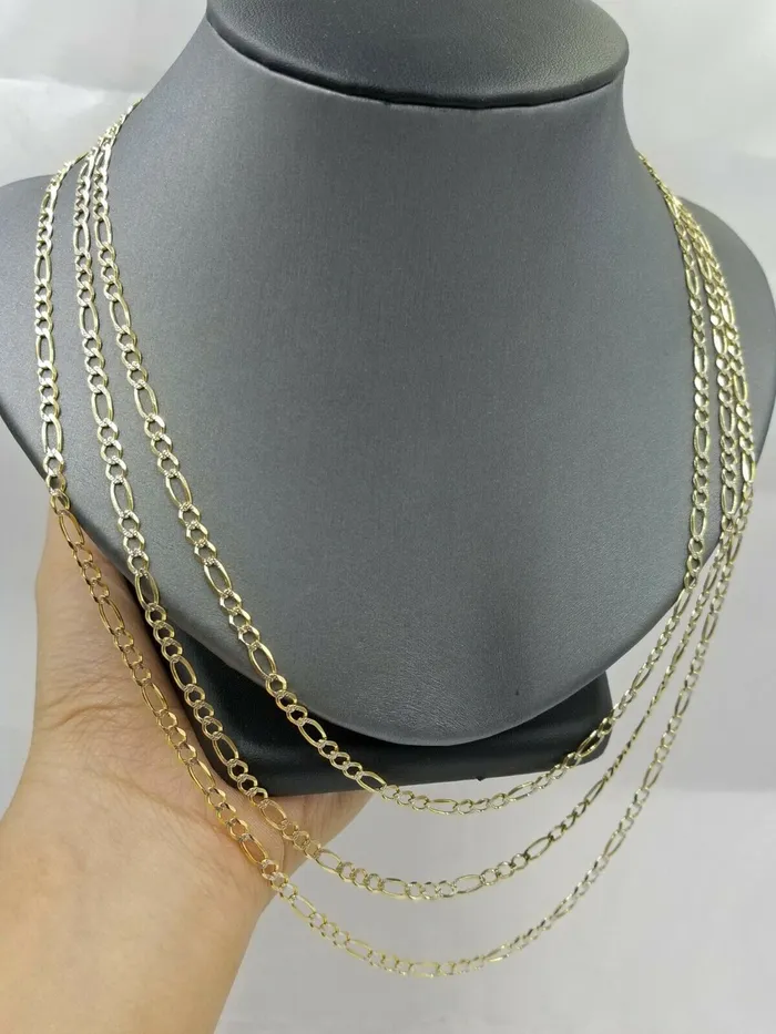 Necklaces Gold and Diamond 14k Yellow Gold Figaro Link Chain Necklace 18 20 22 24 26 Diamond cut Real
