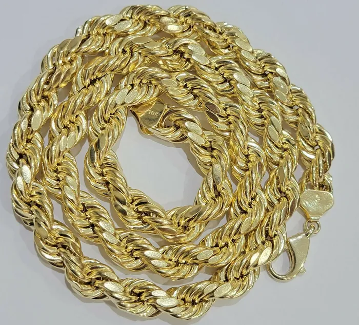 Necklaces Gold and Diamond Mens 10k Yellow Gold Rope Chain 10mm 28 Inch Necklace Real 10kt diamond cuts