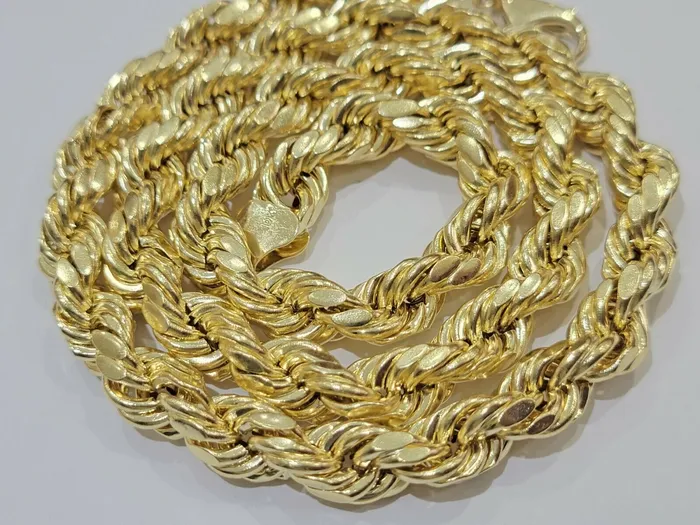 Necklaces Gold and Diamond Mens 10k Yellow Gold Rope Chain 10mm 28 Inch Necklace Real 10kt diamond cuts
