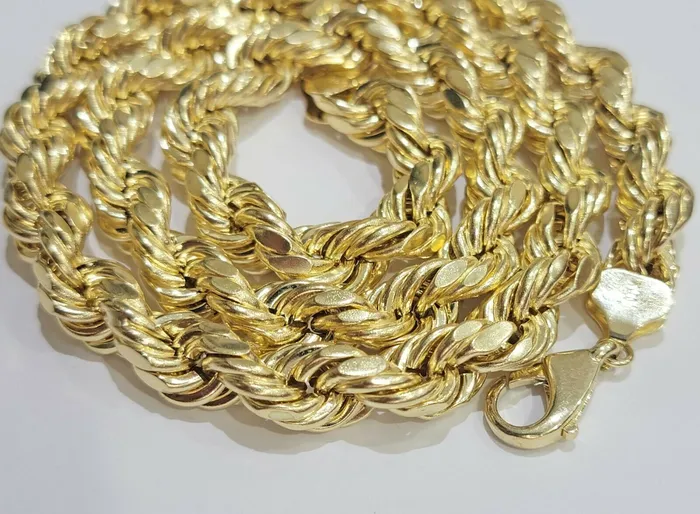 Necklaces Gold and Diamond Mens 10k Yellow Gold Rope Chain 10mm 28 Inch Necklace Real 10kt diamond cuts