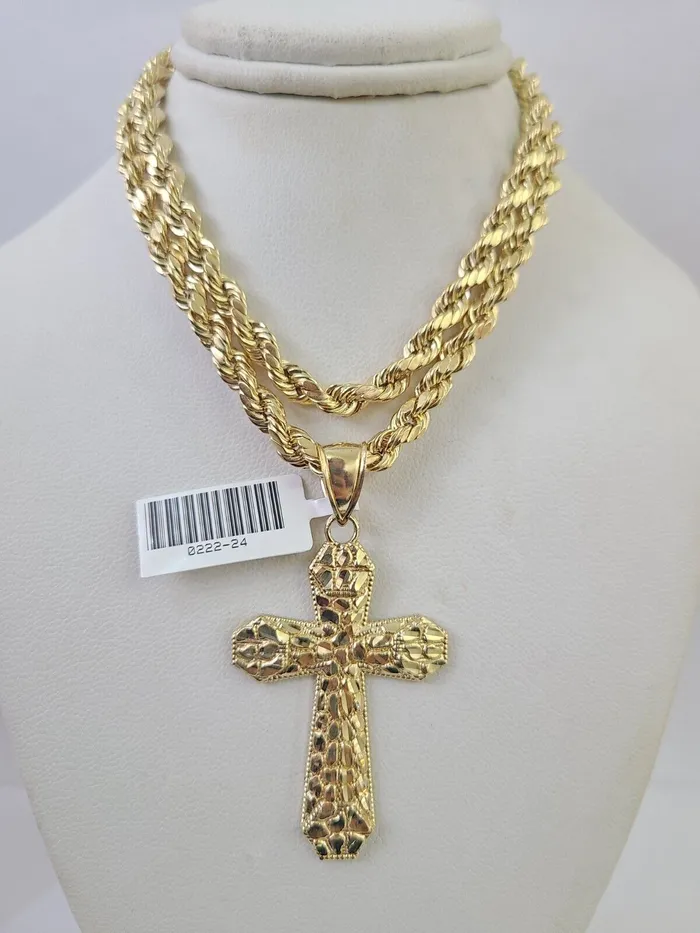 Necklaces Gold and Diamond Real 10k Rope Chain Jesus Cross Charm Necklace Pendant Set 5mm 2030 Inch Gold Necklaces Gold and Diamond Real 10k Rope Chain Jesus Cross Charm Necklace Pendant Set 5mm 2030 Inch Gold