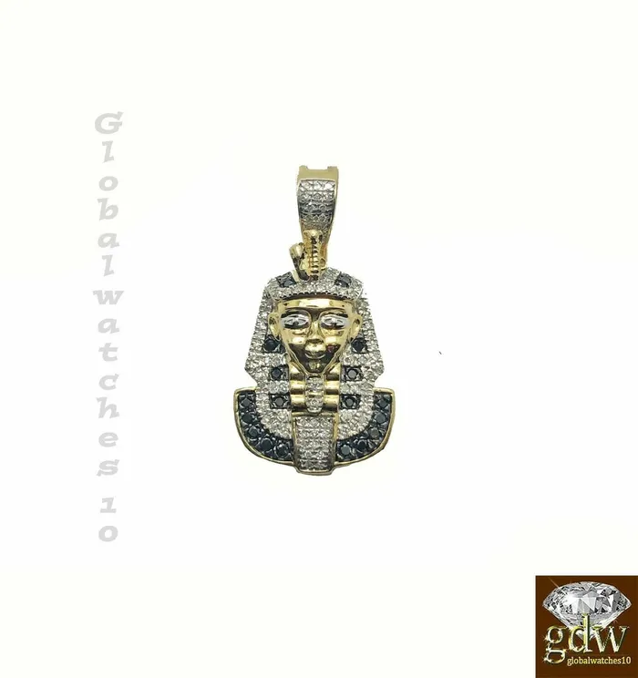 Necklaces Gold and Diamond Solid 10k Gold Pharaoh Head Charm with Rope chain in 20 22 24 26 Inch Pendant