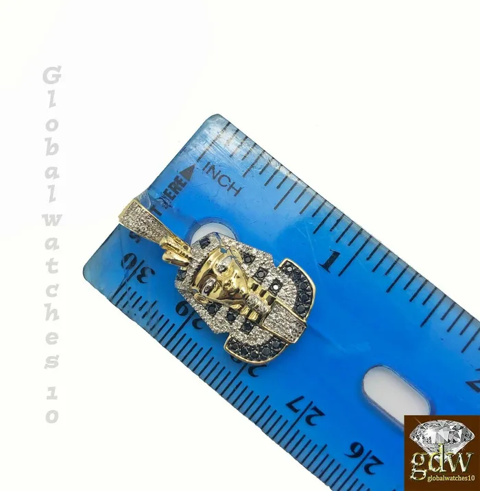 Necklaces Gold and Diamond Solid 10k Gold Pharaoh Head Charm with Rope chain in 20 22 24 26 Inch Pendant