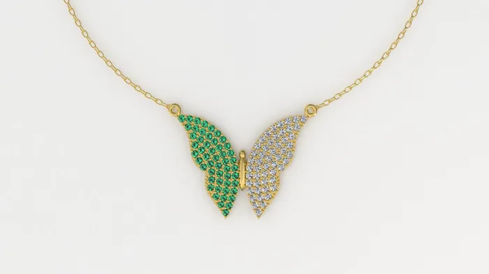 Necklaces Jcm 21 jewelry 14K Gold Pendant with 51 Emeralds and 51 Diamonds STT Prong Only Pendant Butterfly Style Necklaces Jcm 21 jewelry 14K Gold Pendant with 51 Emeralds and 51 Diamonds STT Prong Only Pendant Butterfly Style