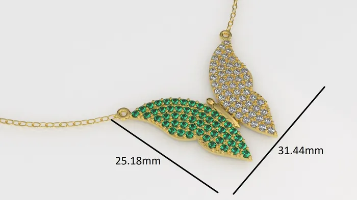 Necklaces Jcm 21 jewelry 14K Gold Pendant with 51 Emeralds and 51 Diamonds STT Prong Only Pendant Butterfly Style
