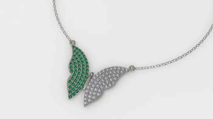 Necklaces Jcm 21 jewelry 14K Gold Pendant with 51 Emeralds and 51 Diamonds STT Prong Only Pendant Butterfly Style