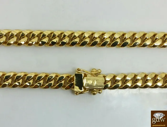 Necklaces Real 14k Yellow Gold Cuban Miami Chain Necklace 6mm 28 Box Lock 14k Gold and Diamond