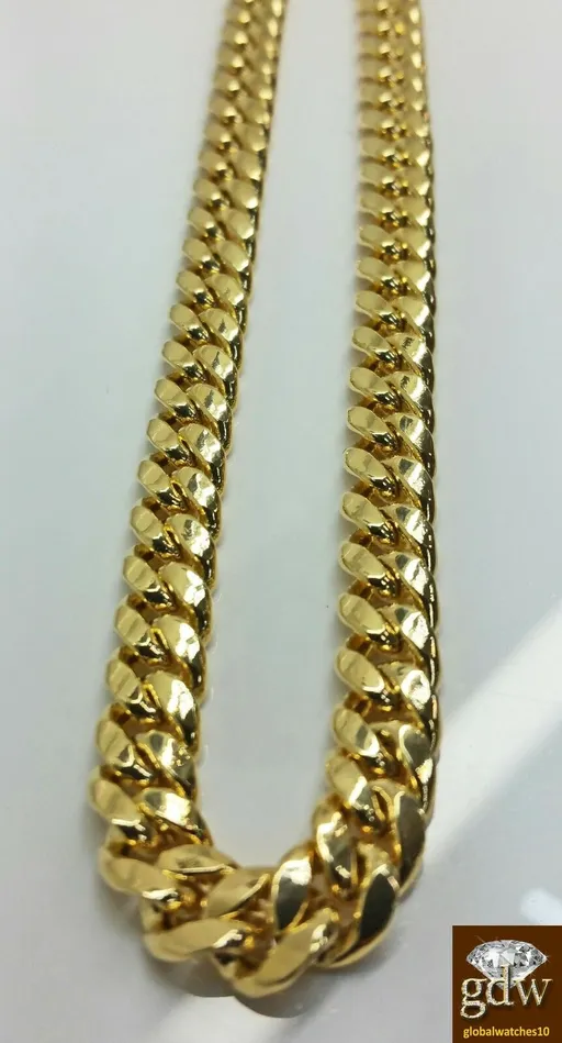 Necklaces Real 14k Yellow Gold Cuban Miami Chain Necklace 6mm 28 Box Lock 14k Gold and Diamond