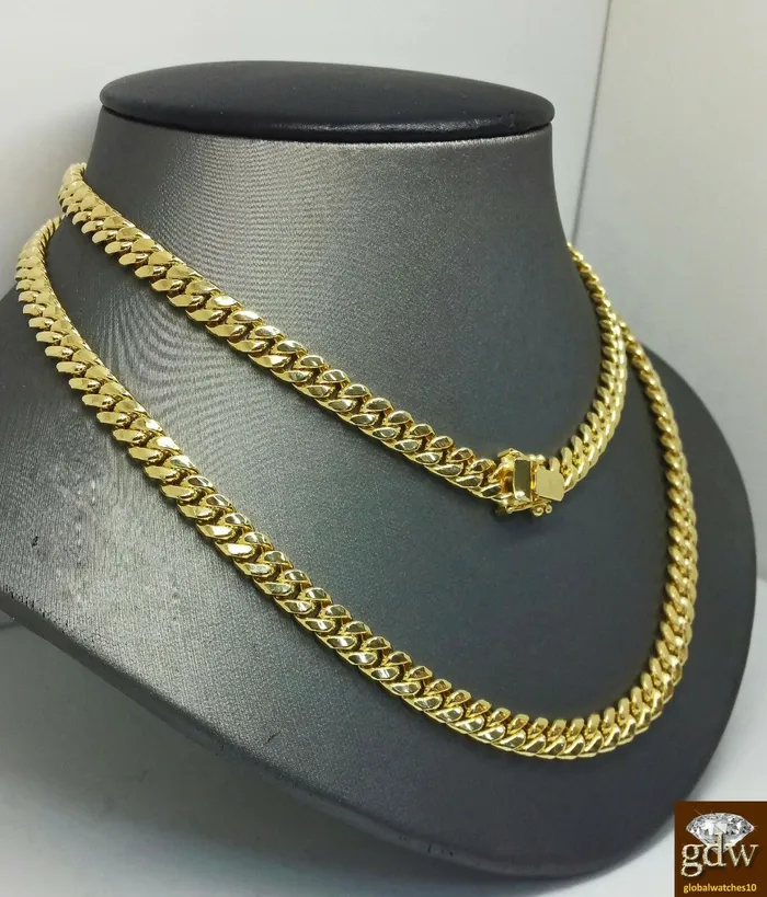 Necklaces Real 14k Yellow Gold Cuban Miami Chain Necklace 6mm 28 Box Lock 14k Gold and Diamond