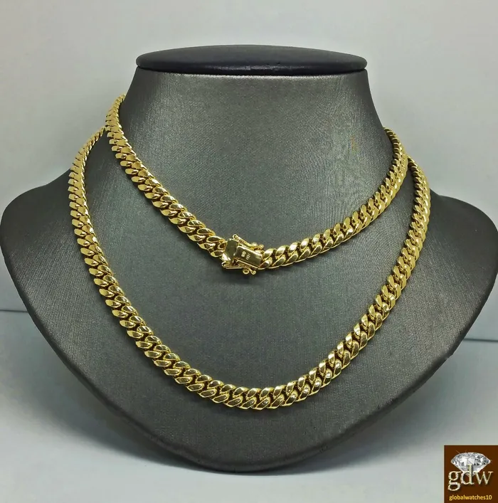 Necklaces Real 14k Yellow Gold Cuban Miami Chain Necklace 6mm 28 Box Lock 14k Gold and Diamond