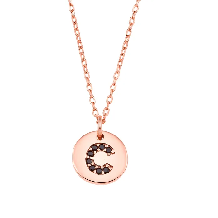 Necklaces Spirito Rosa Magna C Letter Necklace Black CZ Rose Gold Plated 925 Silver Necklaces Spirito Rosa Magna C Letter Necklace Black CZ Rose Gold Plated 925 Silver