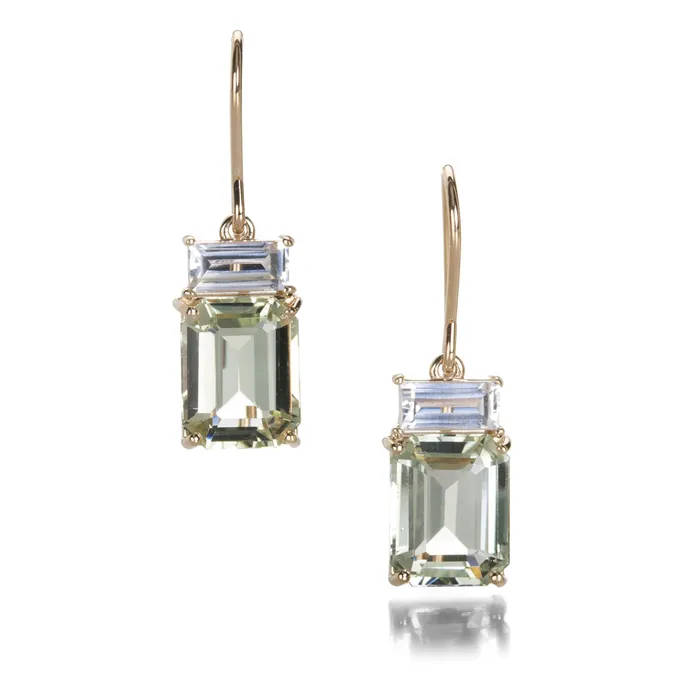 Nicole Landaw Earrings Green Beryl and White Sapphire Drop Earrings