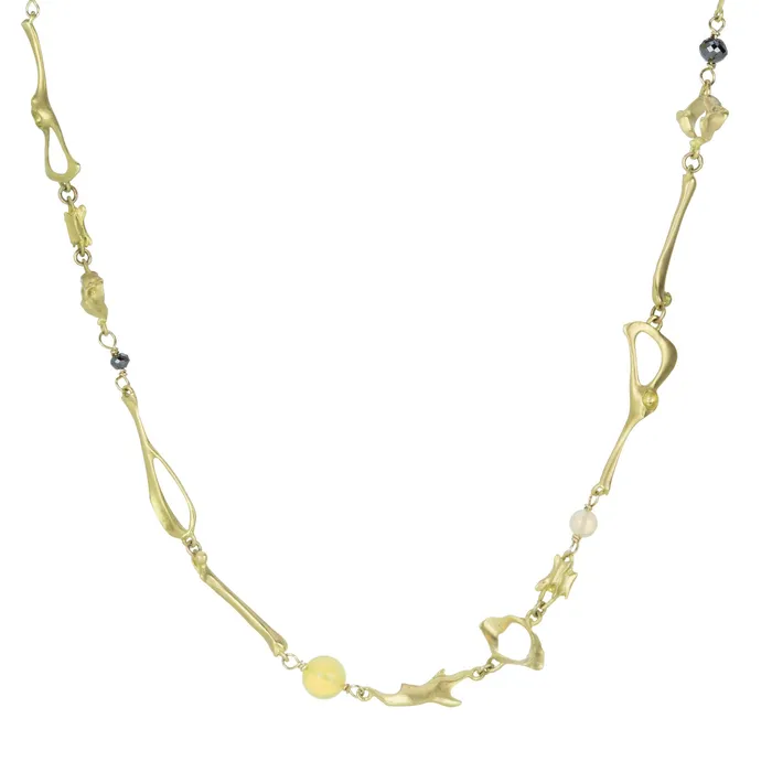 Opal and Black Diamond Mouse Bone Necklace Gabriella Kiss Necklaces