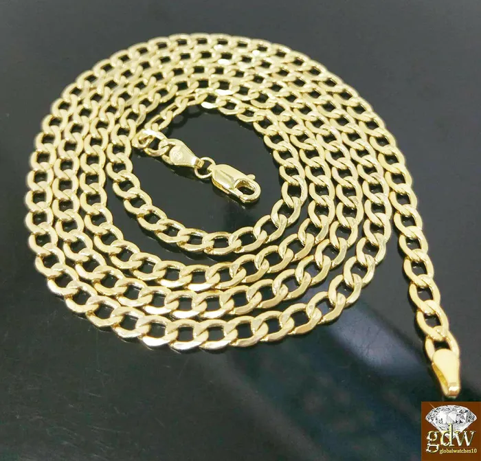 REAL 10k Yellow Gold Cuban link Necklace chain 18 24 30 Men Women Kids Gold and Diamond Necklaces