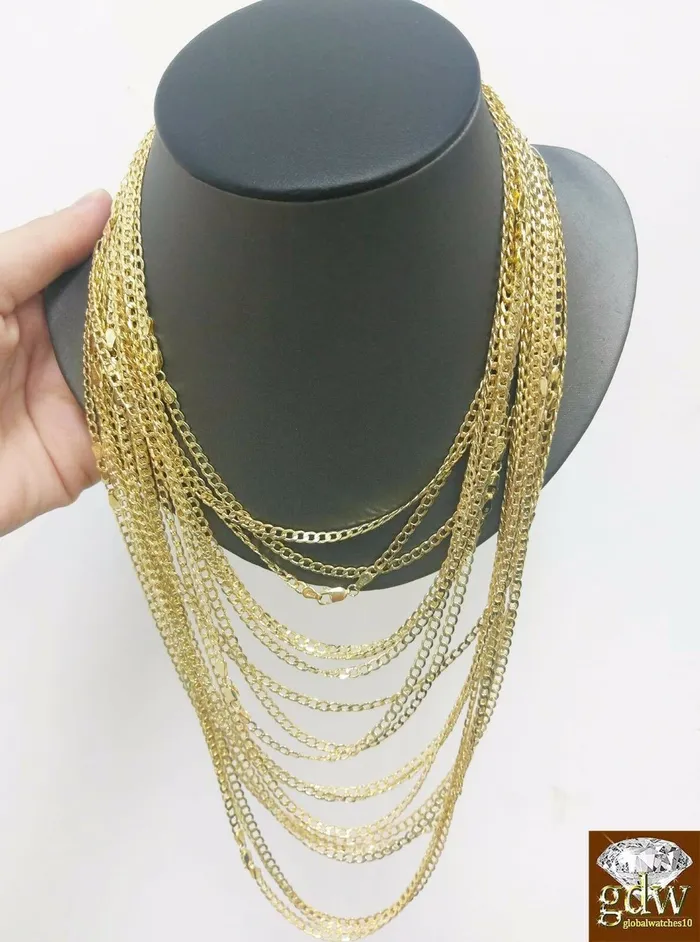REAL 10k Yellow Gold Cuban link Necklace chain 18 24 30 Men Women Kids Gold and Diamond Necklaces