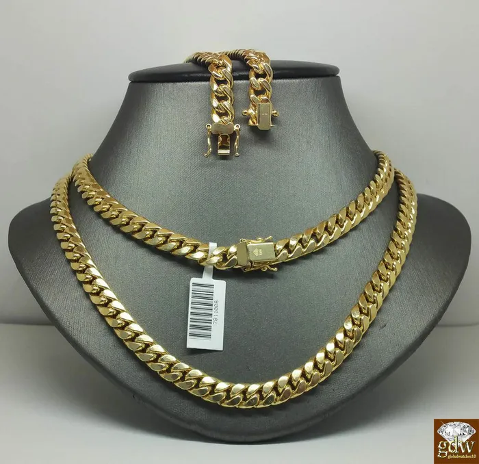 Real 10k Yellow Gold Jesus Cross Pendant 10k 22Inch 8mm Cuban Chain Box Lock Gold and Diamond Necklaces