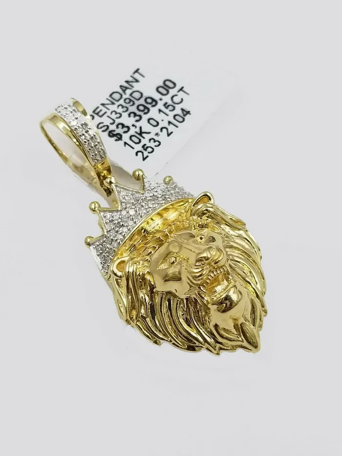 Real 10k Yellow Gold Lion Head 15 CharmPendant with Genuine 015 CT Diamonds Gold and Diamond Charm Necklaces