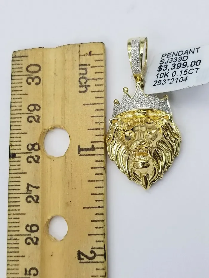 Real 10k Yellow Gold Lion Head 15 CharmPendant with Genuine 015 CT Diamonds Gold and Diamond Charm Necklaces