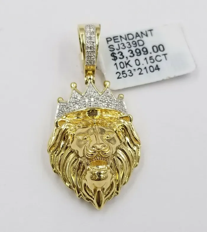 Real 10k Yellow Gold Lion Head 15 CharmPendant with Genuine 015 CT Diamonds Gold and Diamond Charm Necklaces