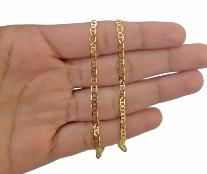 Real 10k Yellow Gold Mariner Anchor Link Chain 3mm Necklace 24 Inch Gold and Diamond Necklaces
