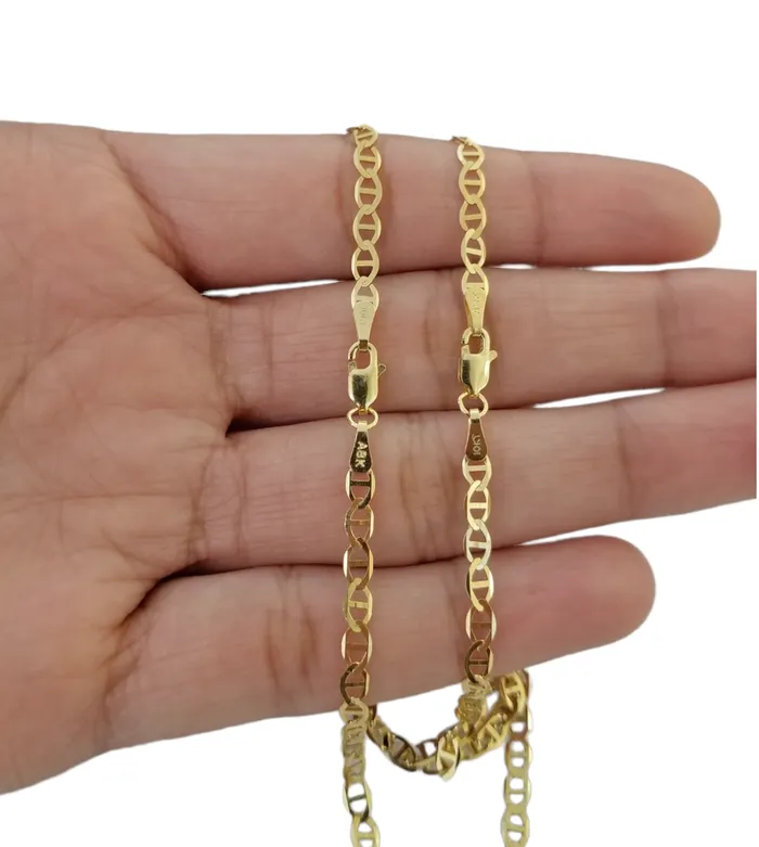 Real 10k Yellow Gold Mariner Anchor Link Chain 3mm Necklace 24 Inch Gold and Diamond Necklaces