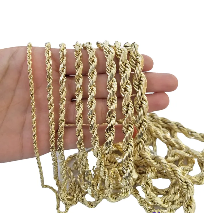 Real 10K Yellow Gold Rope Chain Necklace 26 Inch 3mm 10mm Real 10k Men Women Gold and Diamond Necklaces