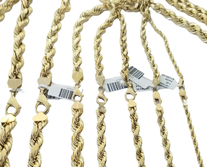 Real 10K Yellow Gold Rope Chain Necklace 26 Inch 3mm 10mm Real 10k Men Women Gold and Diamond Necklaces