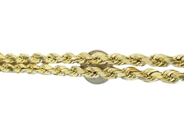 Real 10K Yellow Gold Rope Chain Necklace 26 Inch 3mm 10mm Real 10k Men Women Gold and Diamond Necklaces