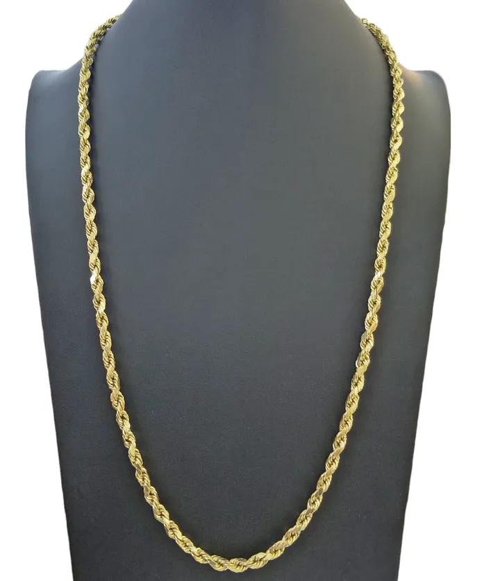 Real 10K Yellow Gold Rope Chain Necklace 26 Inch 3mm 10mm Real 10k Men Women Gold and Diamond Necklaces