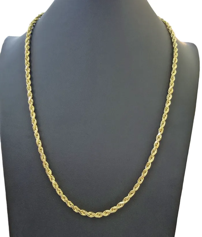 Real 10K Yellow Gold Rope Chain Necklace 26 Inch 3mm 10mm Real 10k Men Women Gold and Diamond Necklaces
