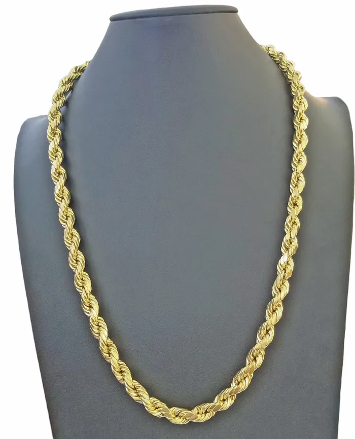 Real 10K Yellow Gold Rope Chain Necklace 26 Inch 3mm 10mm Real 10k Men Women Gold and Diamond Necklaces