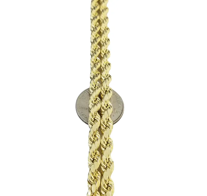 Real 10K Yellow Gold Rope Chain Necklace 26 Inch 3mm 10mm Real 10k Men Women Gold and Diamond Necklaces