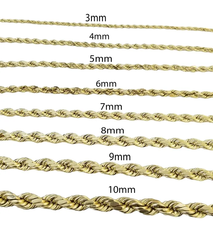 Real 10K Yellow Gold Rope Chain Necklace 26 Inch 3mm 10mm Real 10k Men Women Gold and Diamond Necklaces