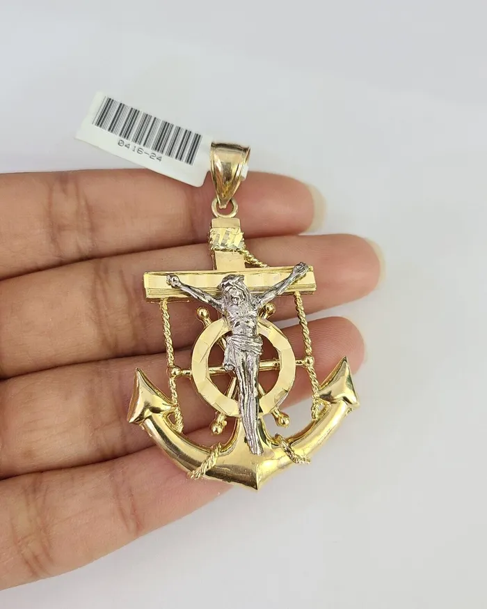 Real 10kt Jesus Crucifix Anchor Pendant Charm Yellow Gold 10Kt Genuine Gold and Diamond Charm Necklaces Real 10kt Jesus Crucifix Anchor Pendant Charm Yellow Gold 10Kt Genuine Gold and Diamond Charm Necklaces