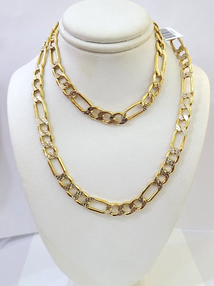 Real 14K Yellow Gold Figaro Link Chain Diamond Cut 8mm 24 Necklace Lobster Gold and Diamond Necklaces Real 14K Yellow Gold Figaro Link Chain Diamond Cut 8mm 24 Necklace Lobster Gold and Diamond Necklaces